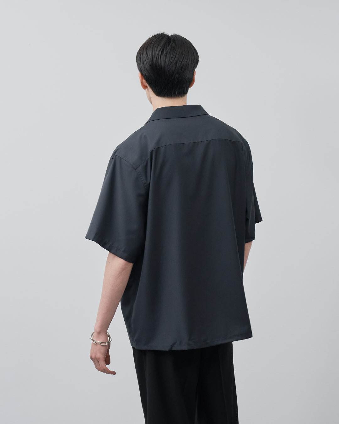 Italian Open-Collar S/S Shirt -navy-