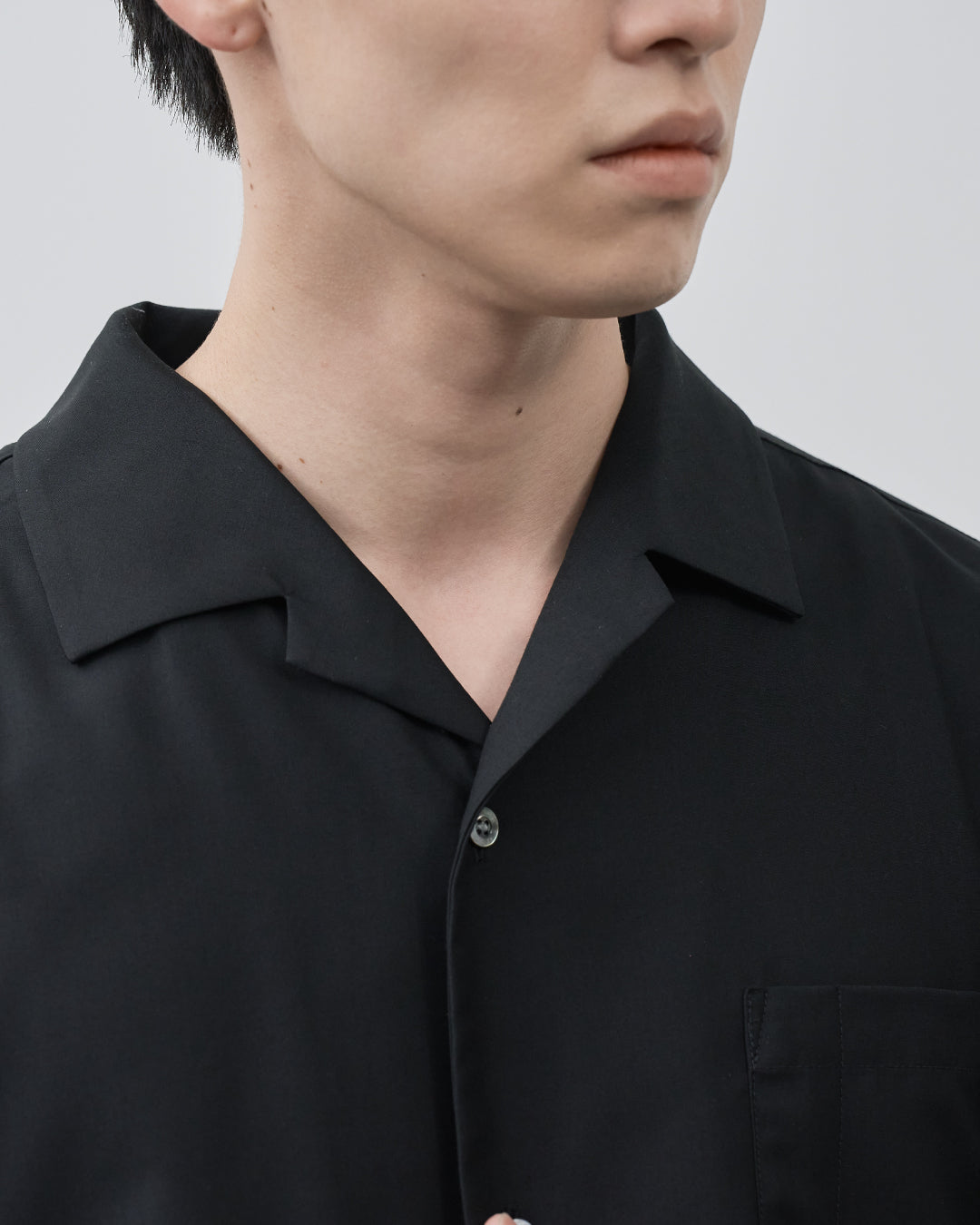 Italian Open-Collar S/S Shirt -black-