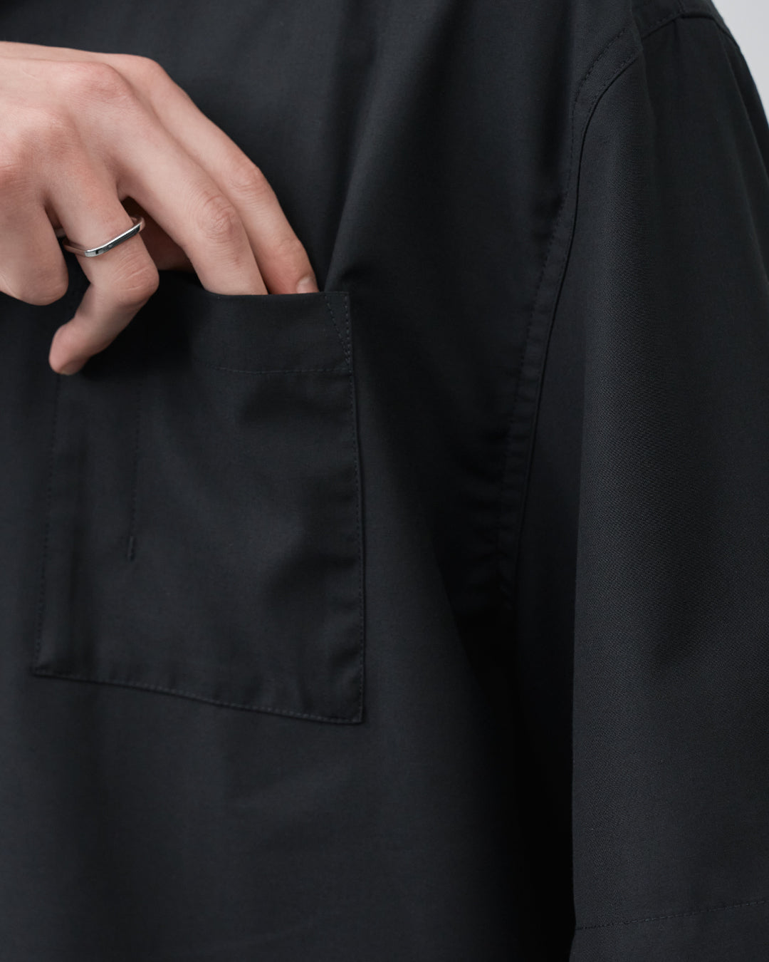 Italian Open-Collar S/S Shirt -black-