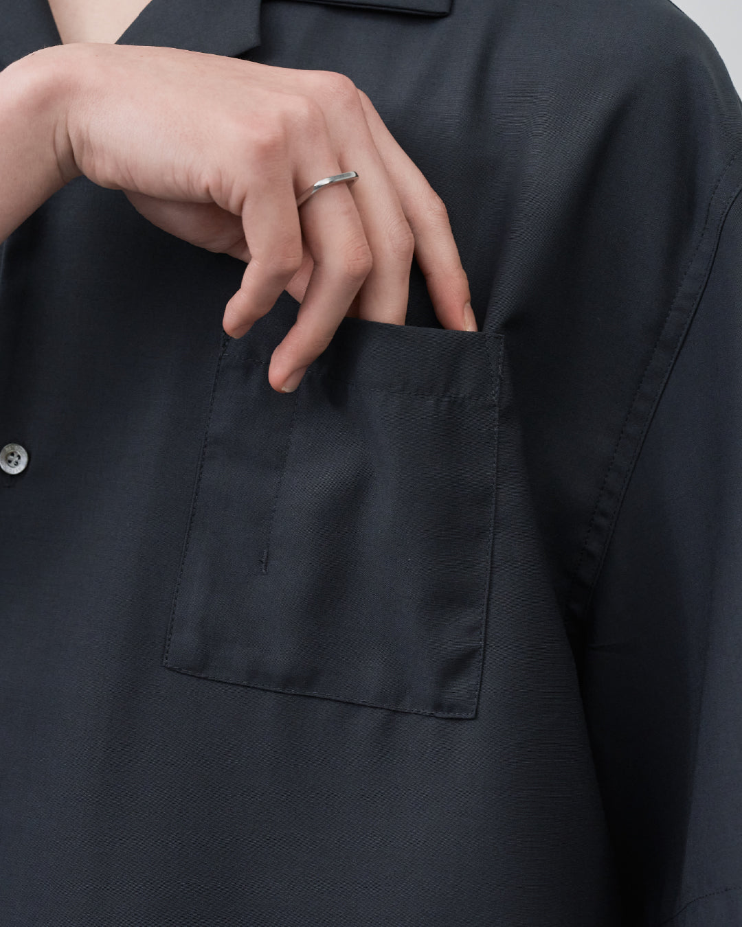 Italian Open-Collar S/S Shirt -navy-