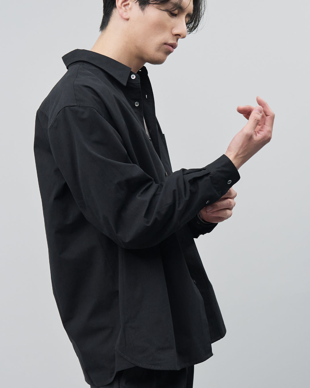 Cotton Broadcloth Regular Collar L/S Shirts -black-