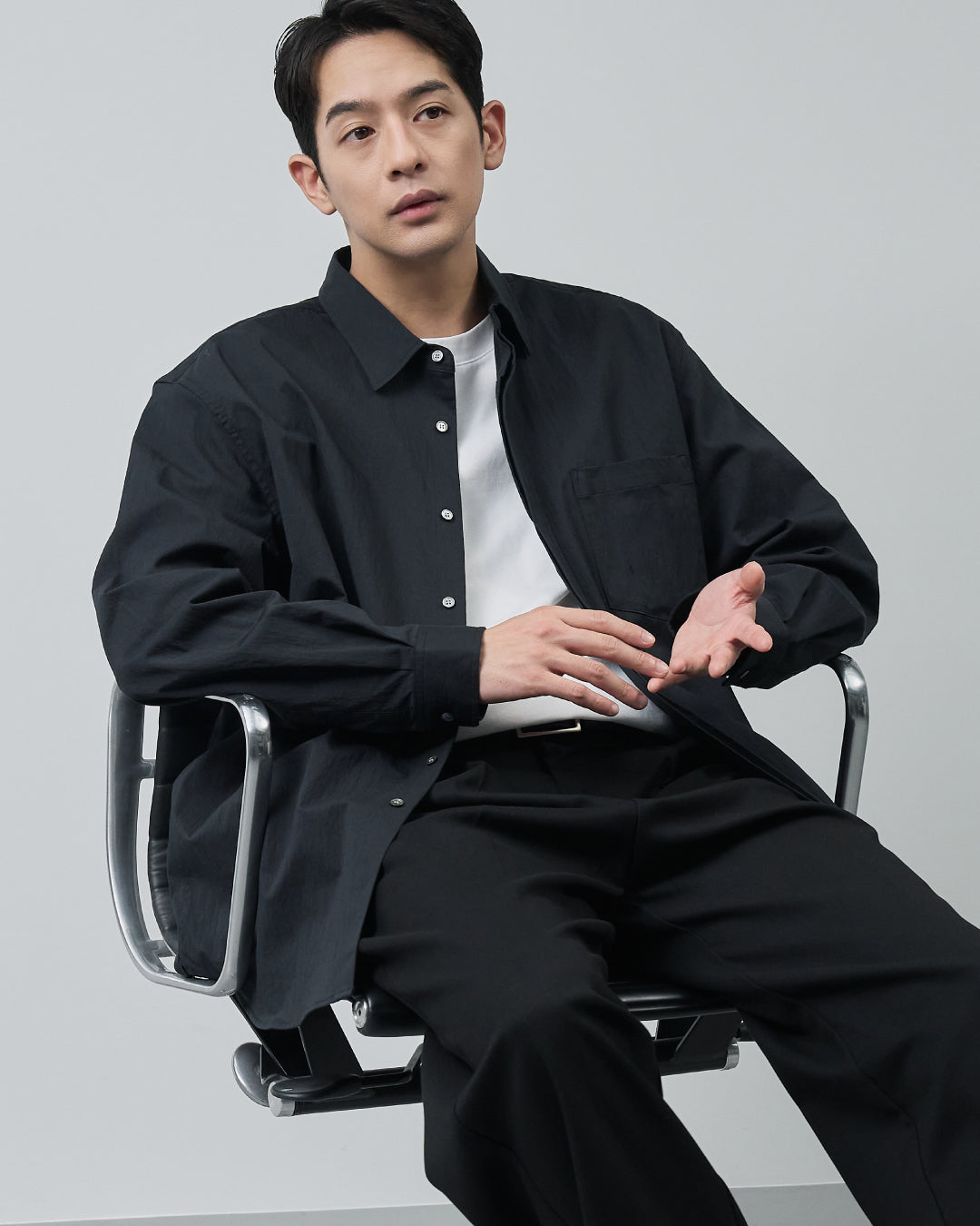 Cotton×Nylon Regular Collar L/S Shirts -black-