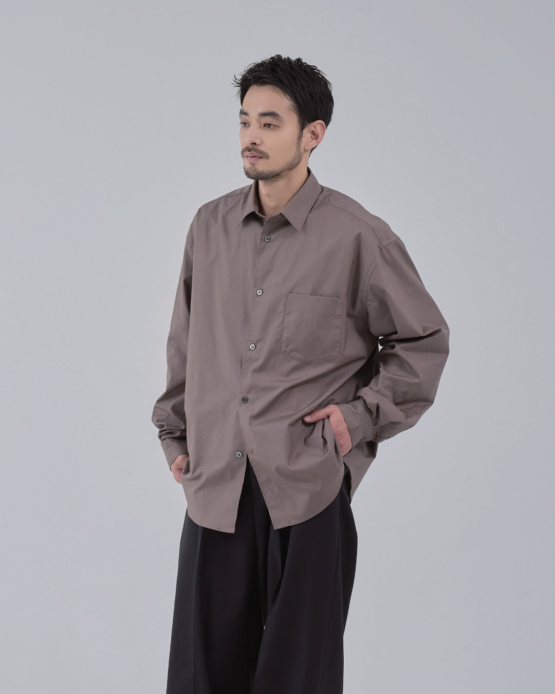 Relaxed Fit Regular Collar L/S Shirt -brown-
