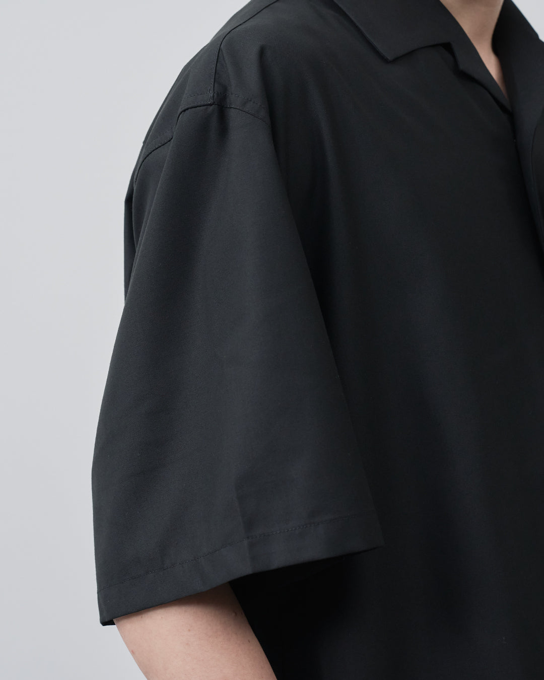Italian Open-Collar S/S Shirt -black-
