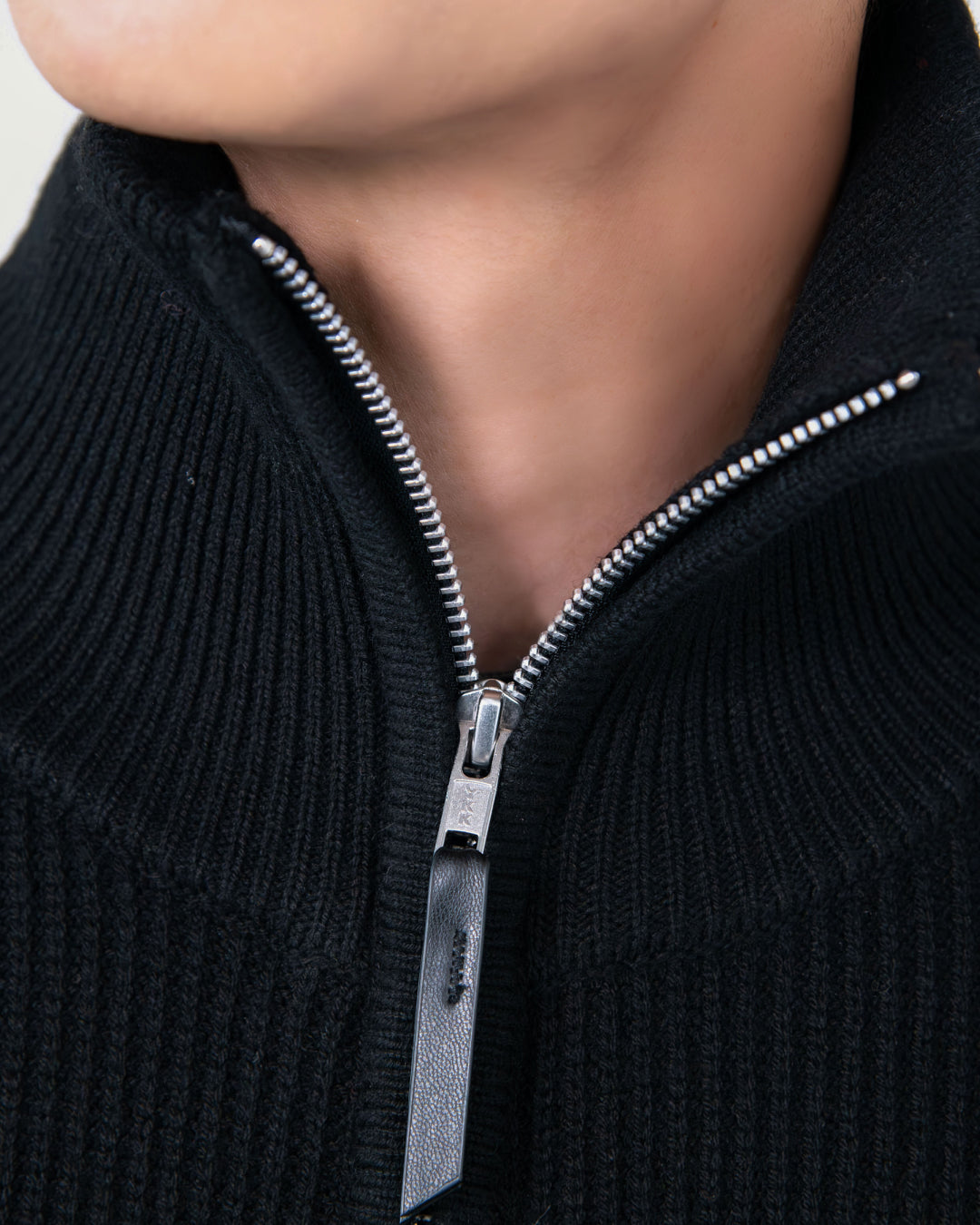 Wool Mixed Drivers Knit -black-