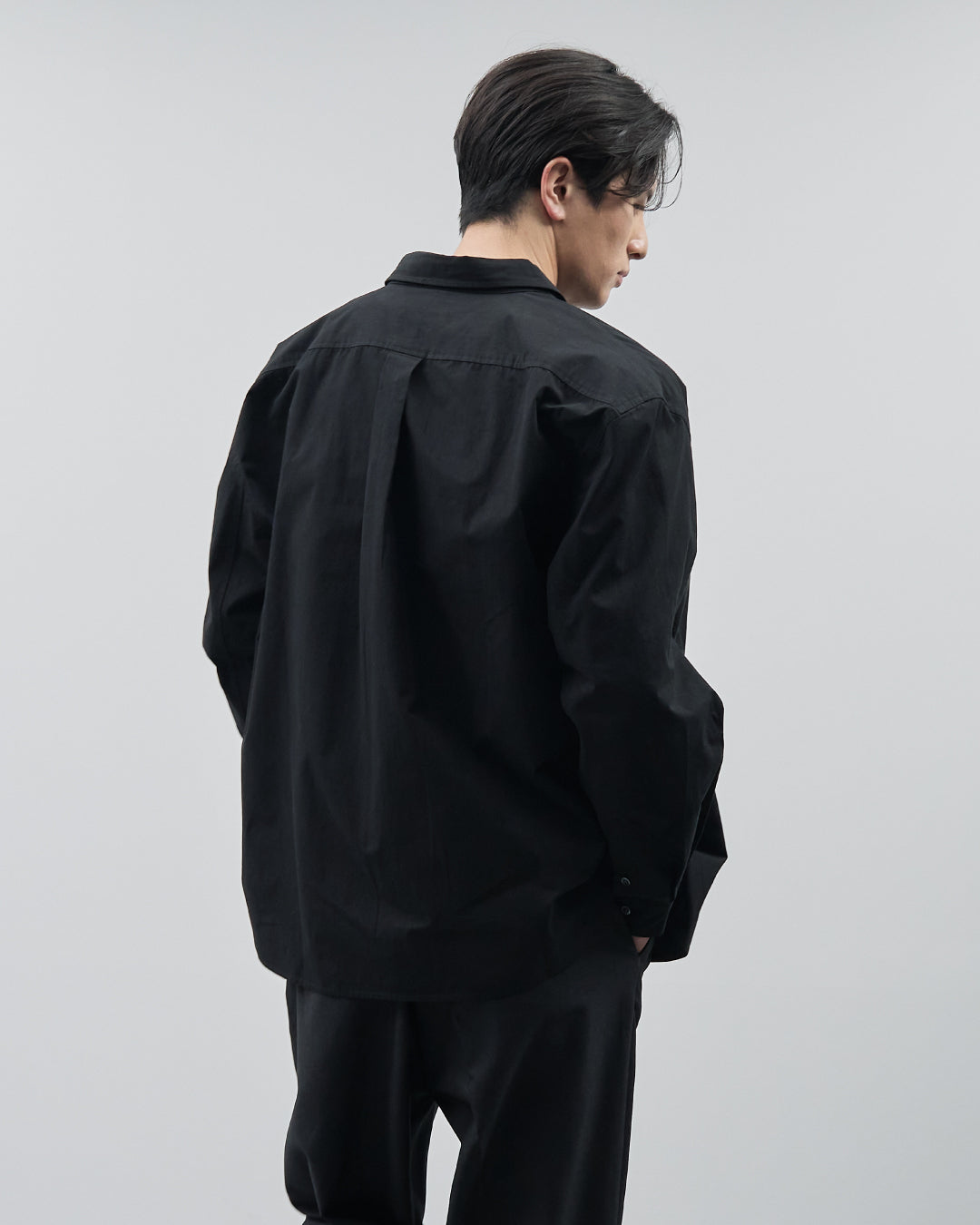 Cotton Broadcloth Regular Collar L/S Shirts -black-