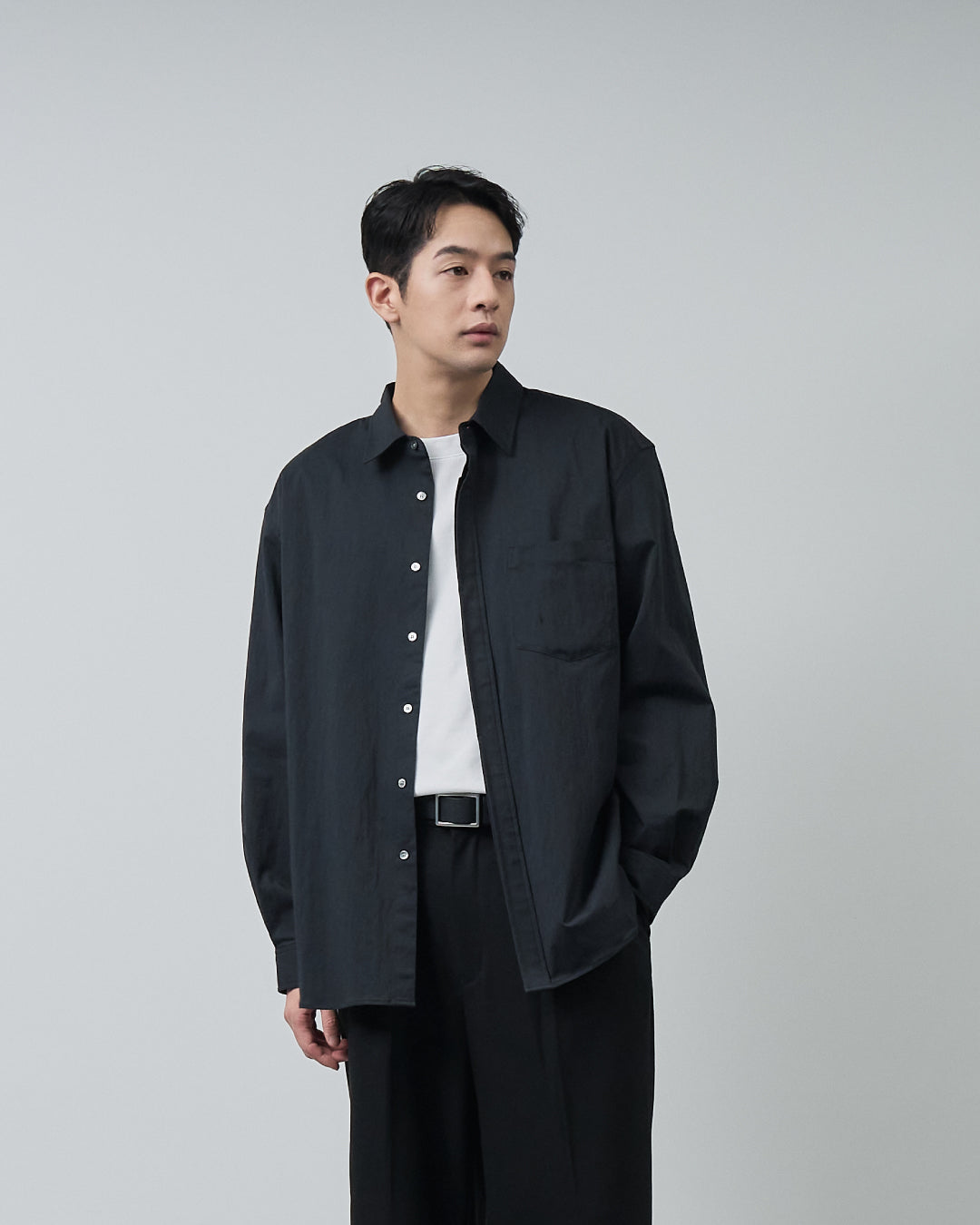 Cotton×Nylon Regular Collar L/S Shirts -black-