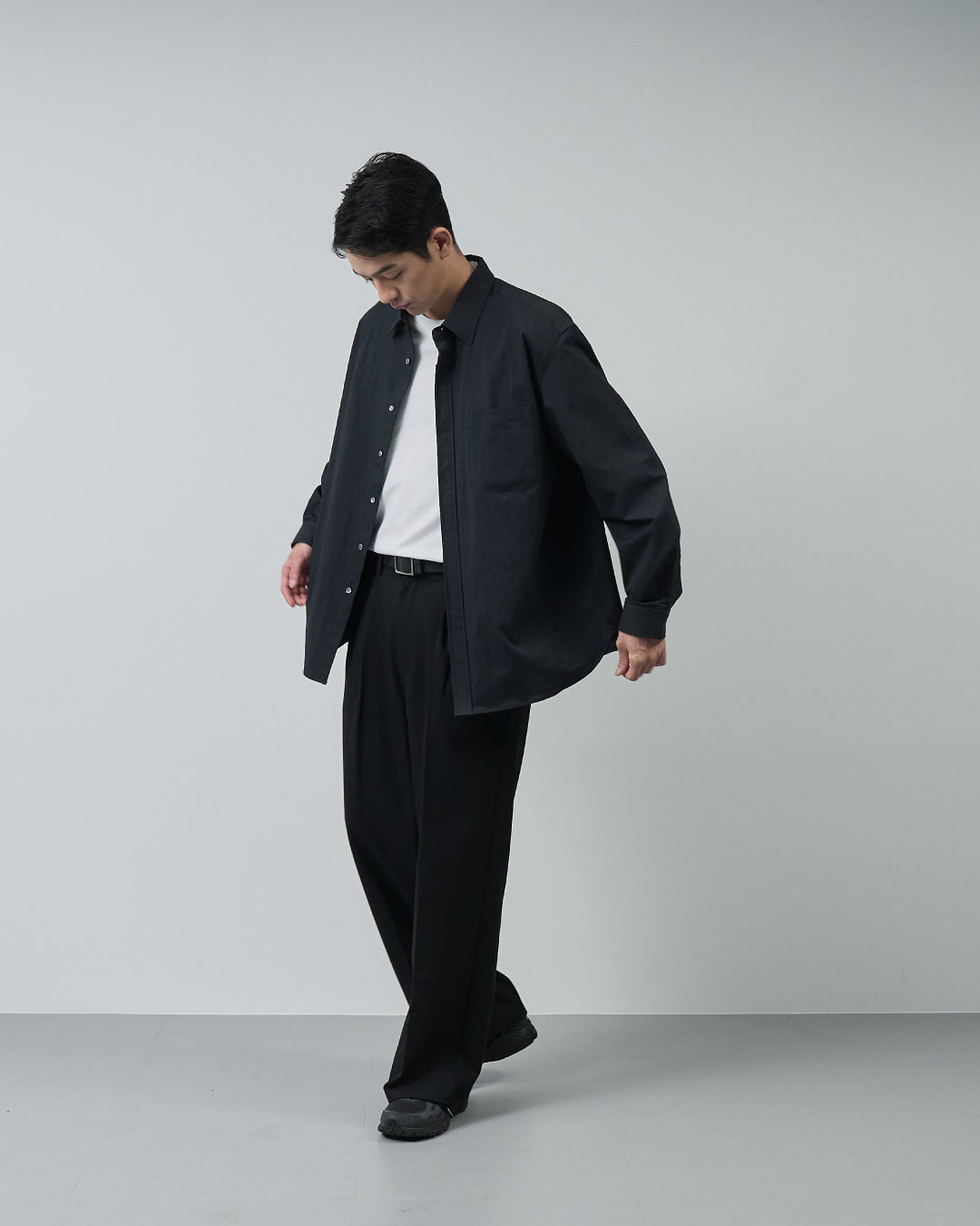 Cotton×Nylon Regular Collar L/S Shirts -black-