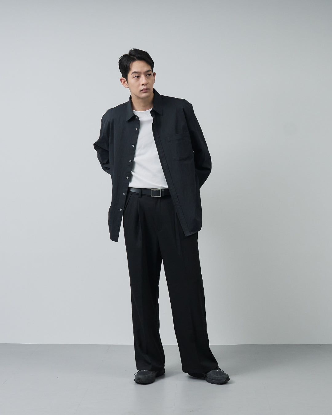 Cotton×Nylon Regular Collar L/S Shirts -black-