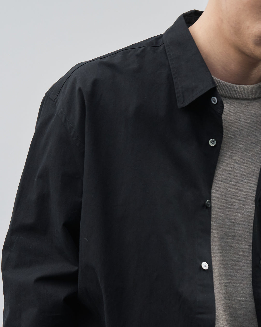 Cotton Broadcloth Regular Collar L/S Shirts -black-