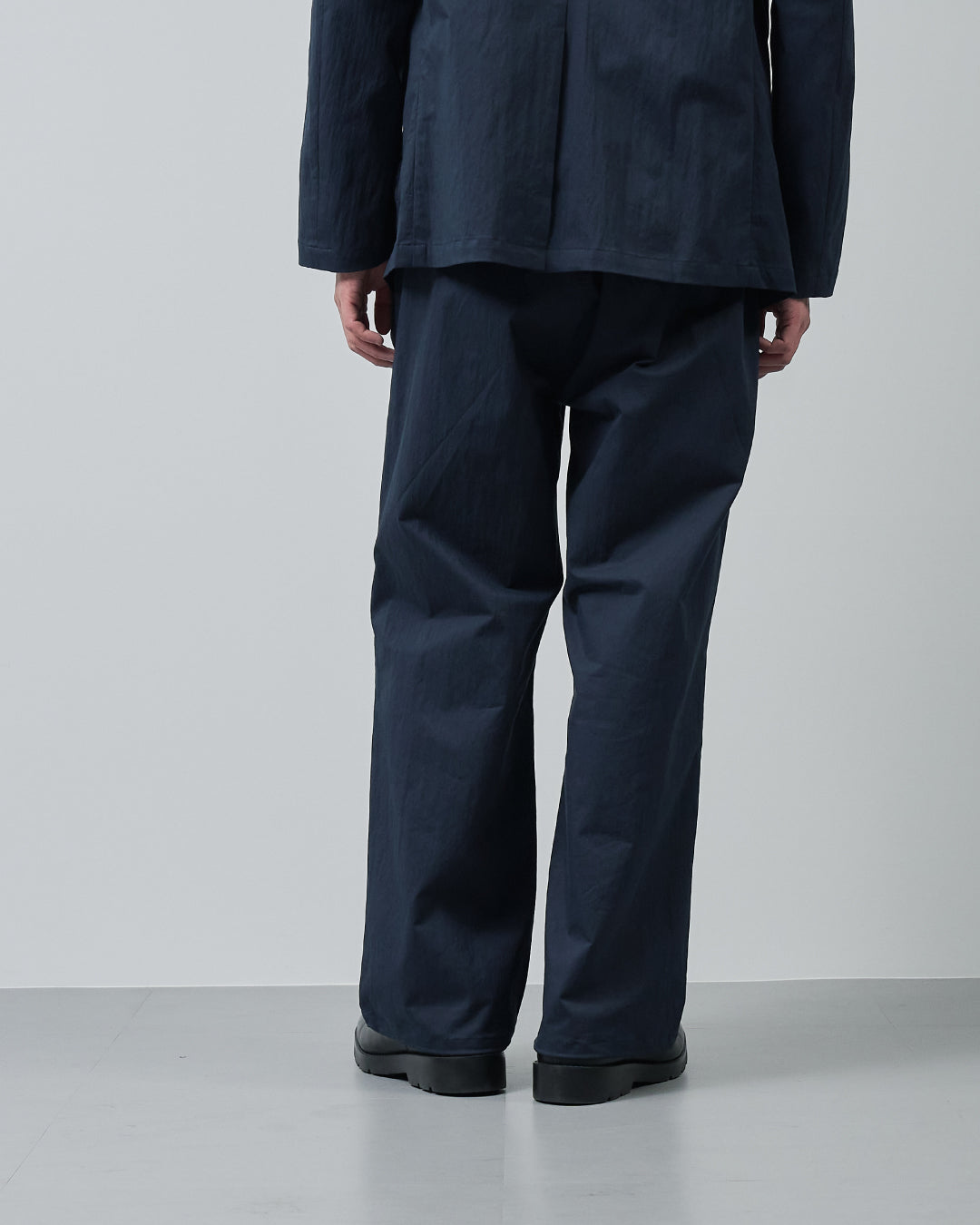 Cotton×Nylon Wide Straight Easy Slacks -navy-