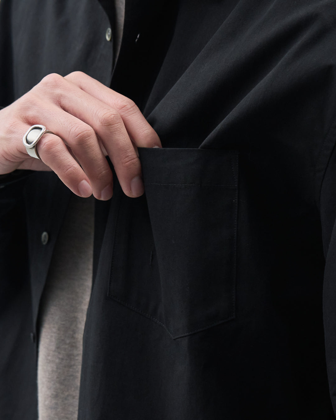 Cotton Broadcloth Regular Collar L/S Shirts -black-