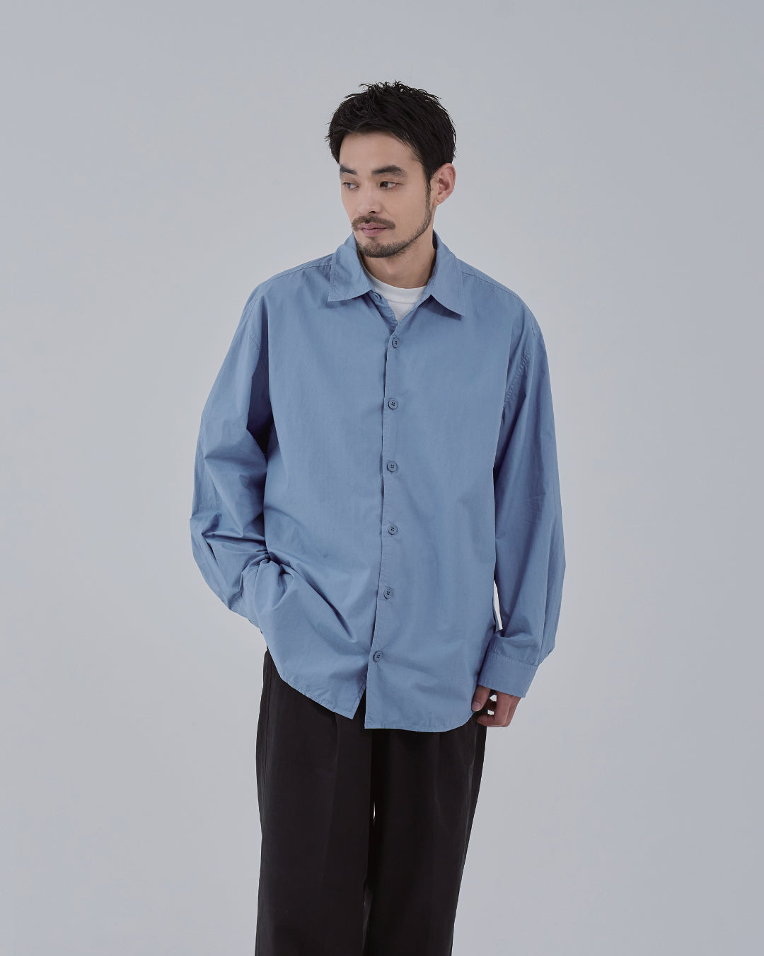 Garment Dyed L/S Shirt -blue-