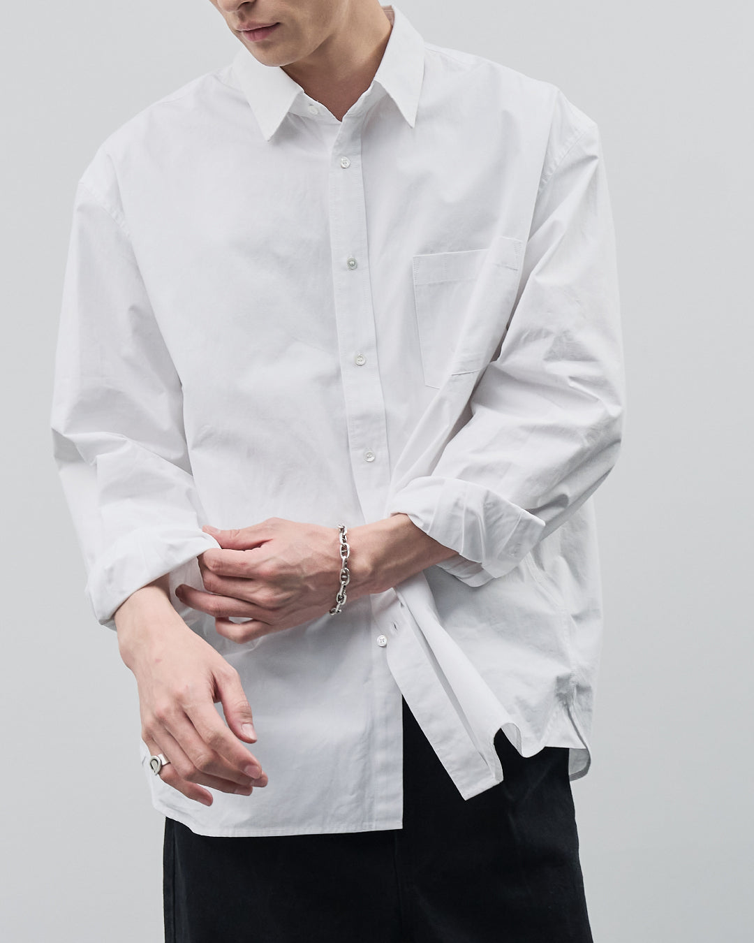 Cotton Broadcloth Regular Collar L/S Shirts -white-