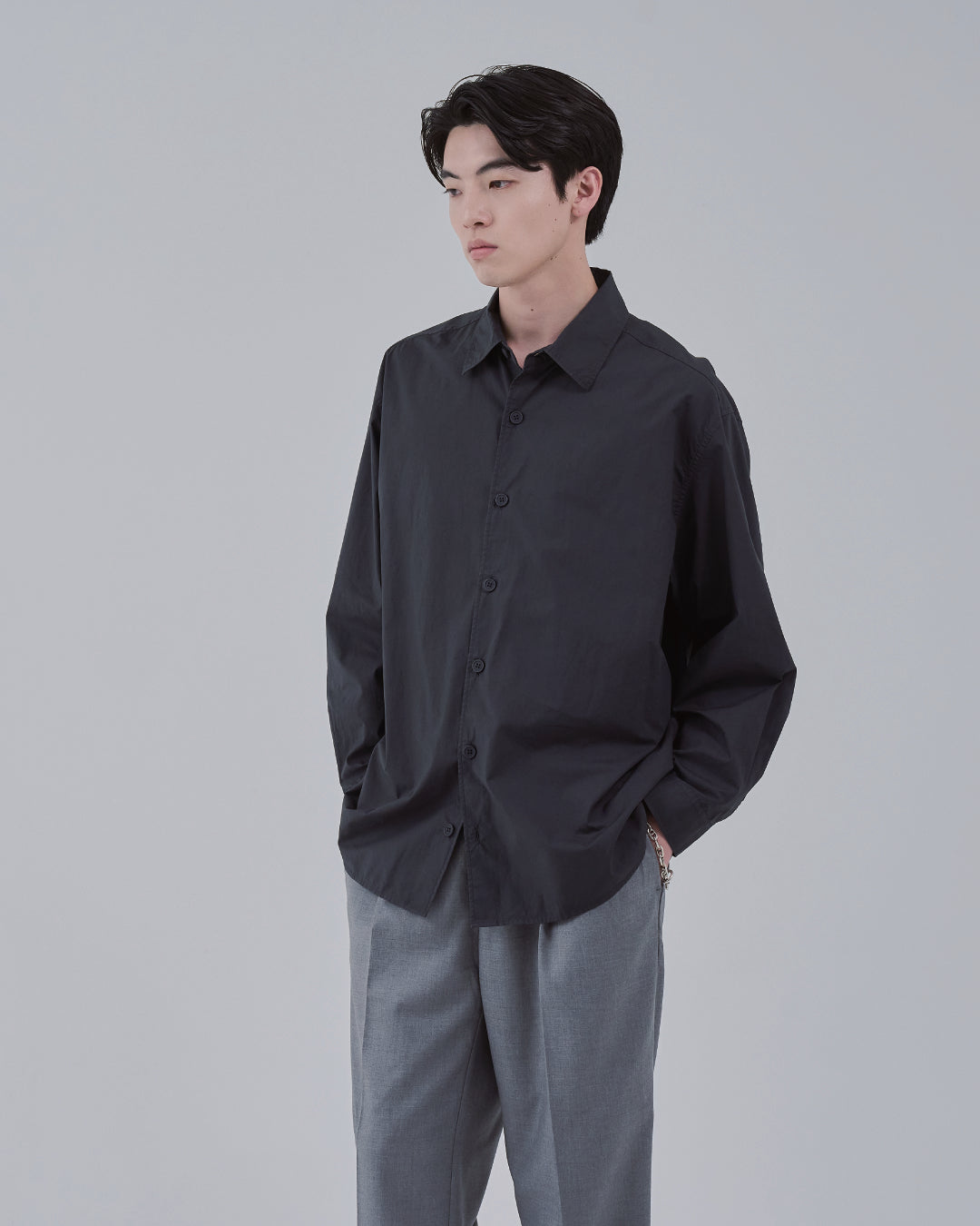 Garment Dyed L/S Shirt -charcoal-