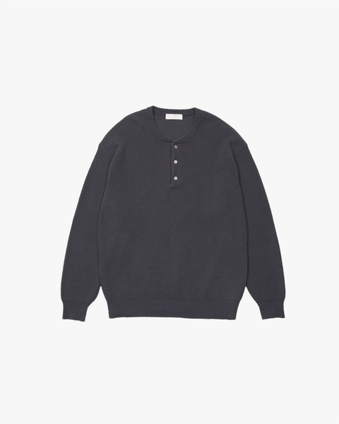 Wide Rib Henley Neck Knit -blue gray-