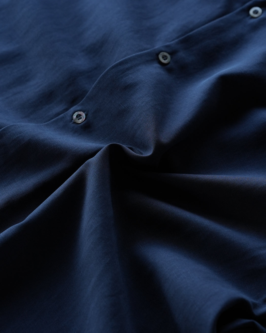 Linen Blend Open Collar S/S Shirt -navy-