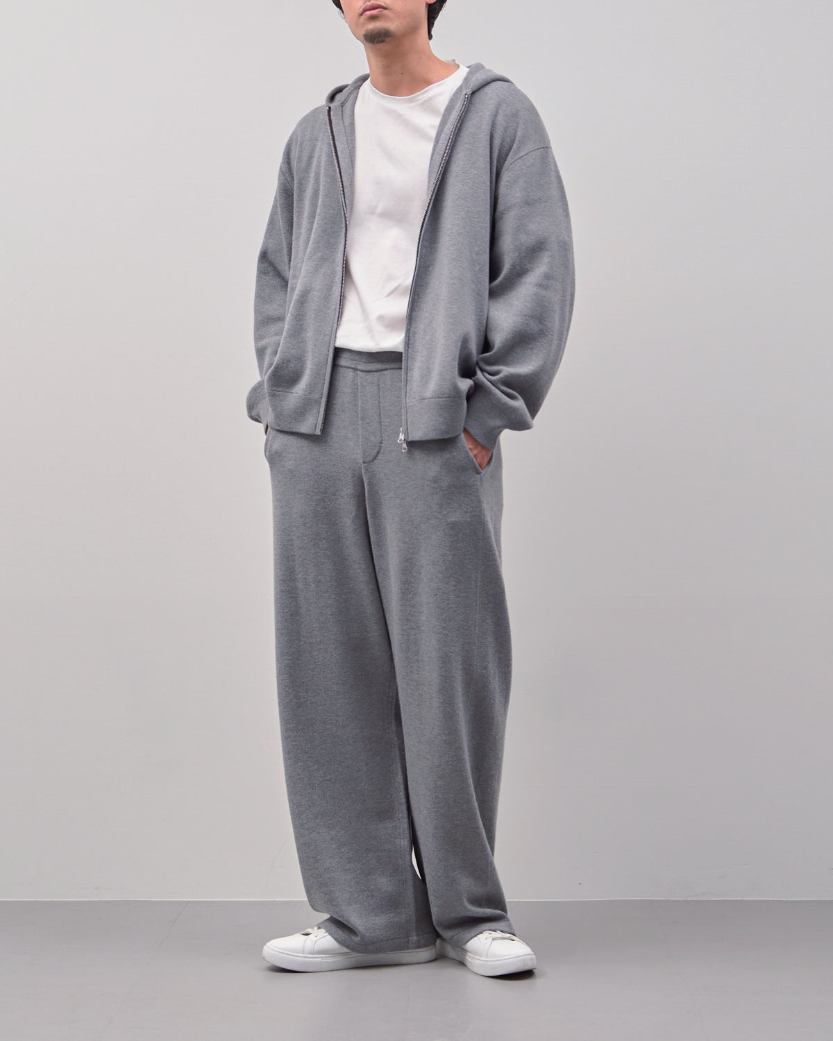 Full Zip Knit Hoodie -gray-