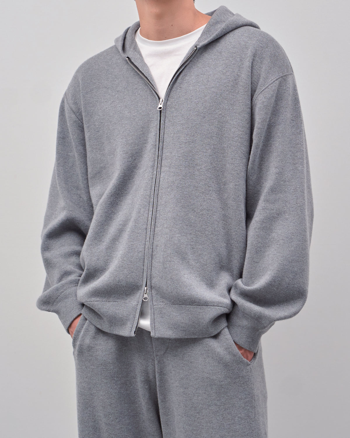 Full Zip Knit Hoodie -gray-