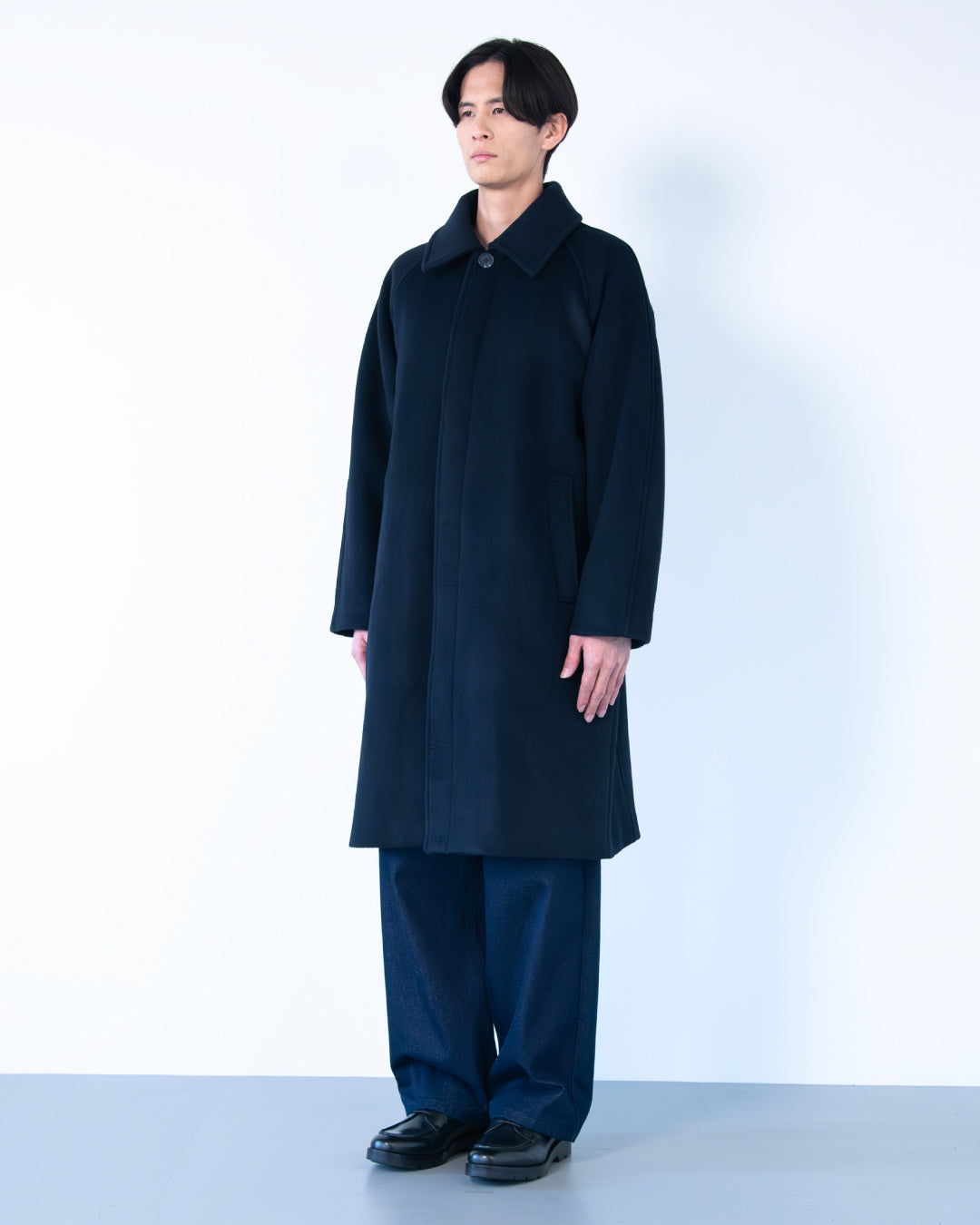 Double Melton Bal Collar Coat -navy-