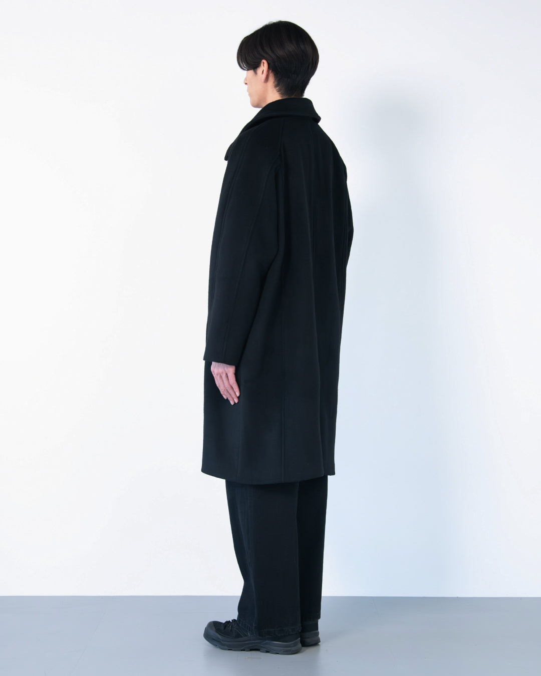 Double Melton Bal Collar Coat -black-
