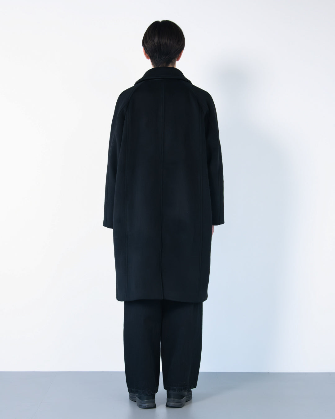 Double Melton Bal Collar Coat -black-