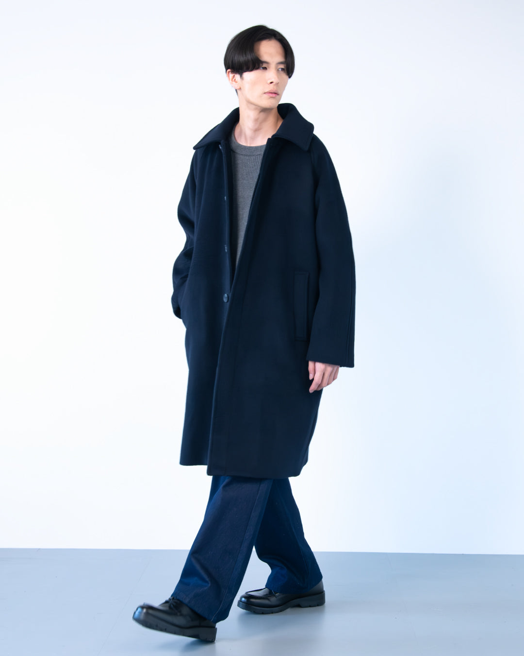 Double Melton Bal Collar Coat -navy-