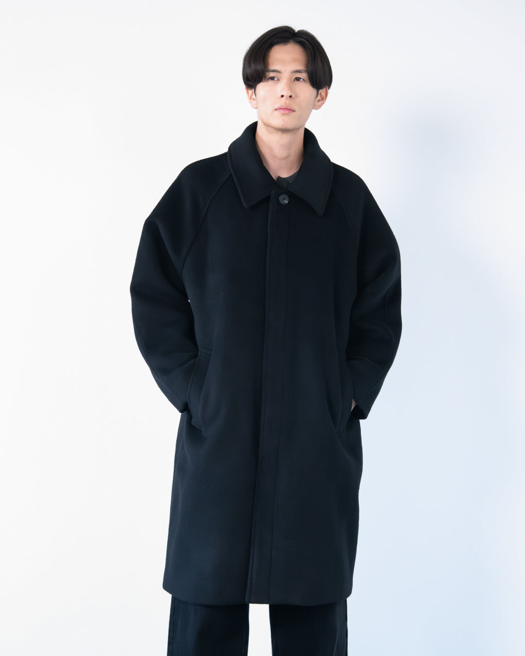 Double Melton Bal Collar Coat -black-
