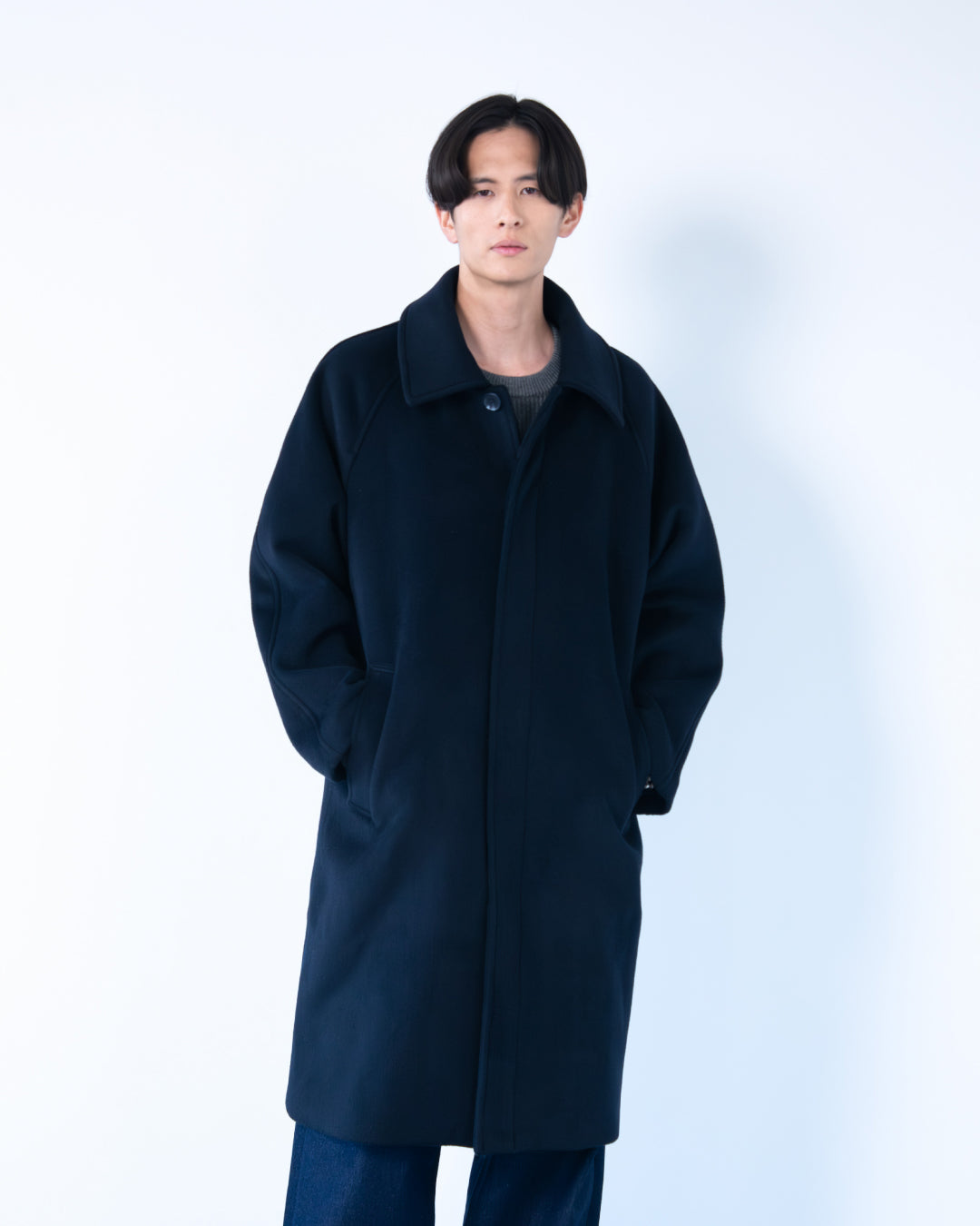 Double Melton Bal Collar Coat -navy-