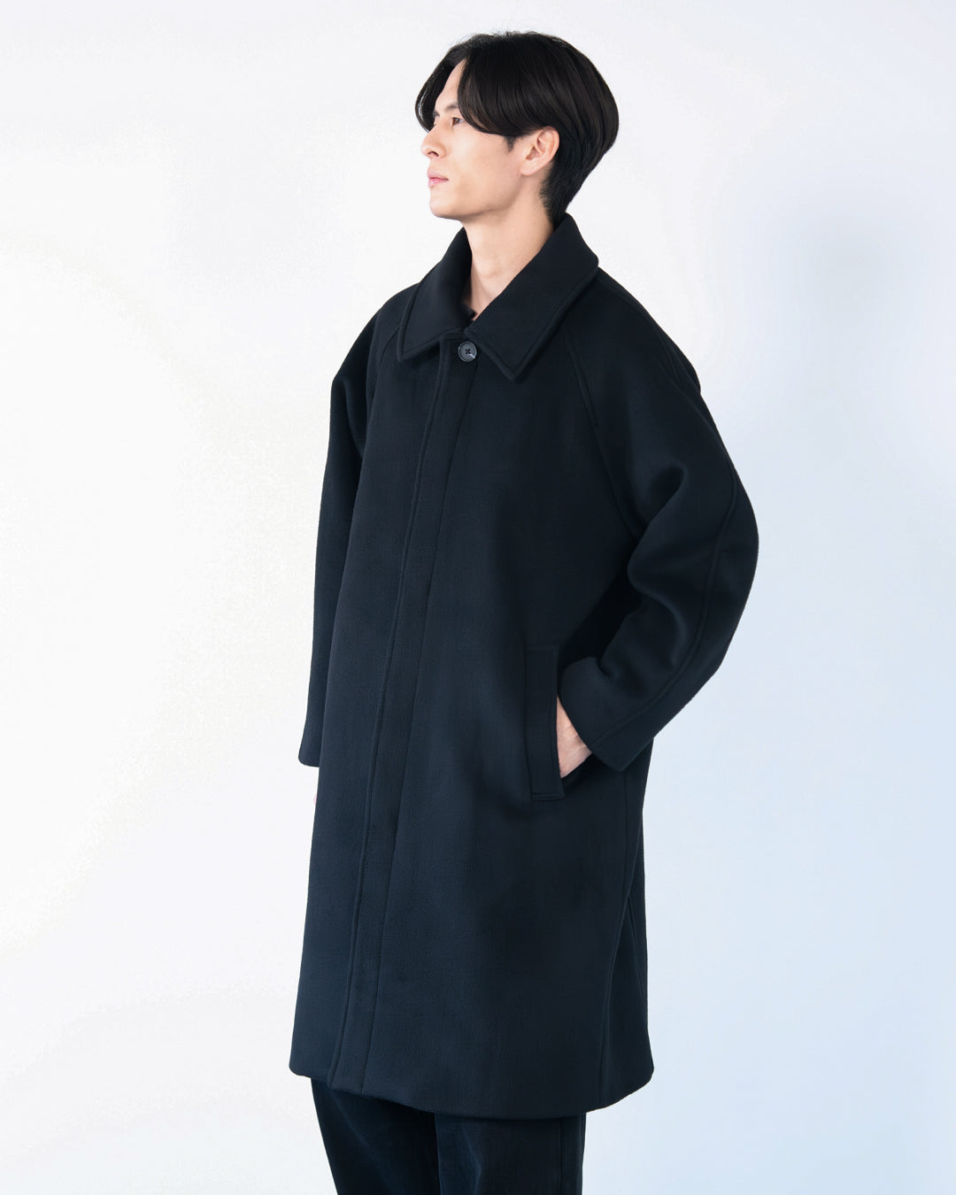 Double Melton Bal Collar Coat -black-
