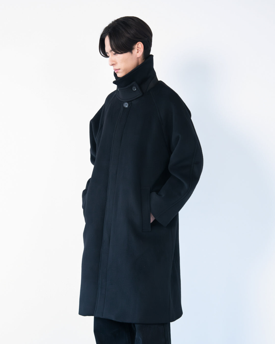 Double Melton Bal Collar Coat -black-