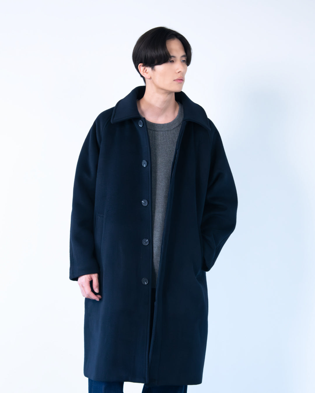 Double Melton Bal Collar Coat -navy-