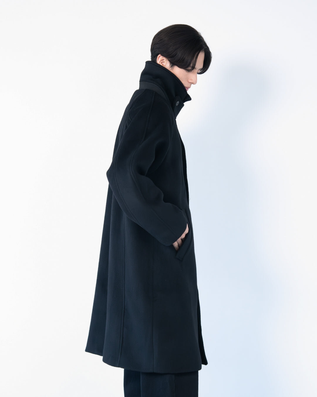 Double Melton Bal Collar Coat -black-