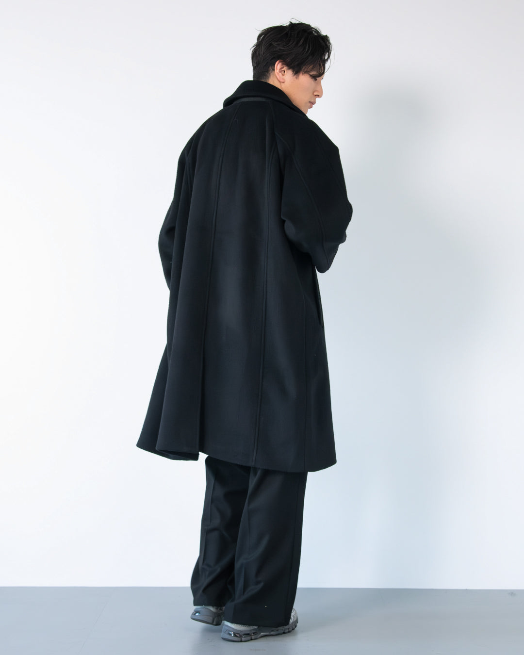 Double Melton Bal Collar Coat -black-