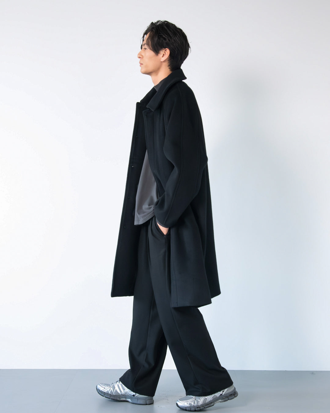 Double Melton Bal Collar Coat -black-