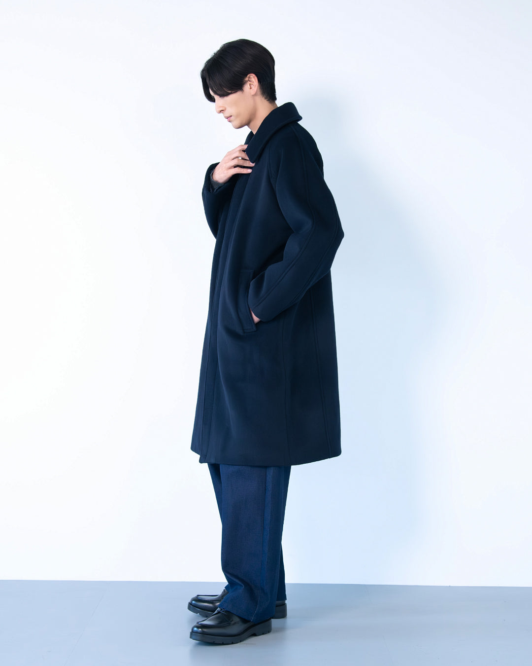 Double Melton Bal Collar Coat -navy-