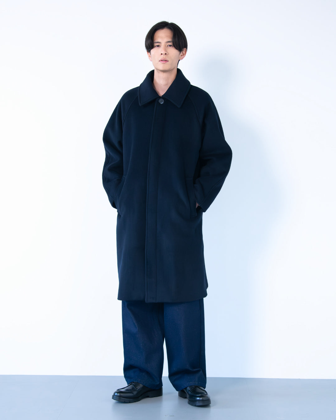 Double Melton Bal Collar Coat -navy-