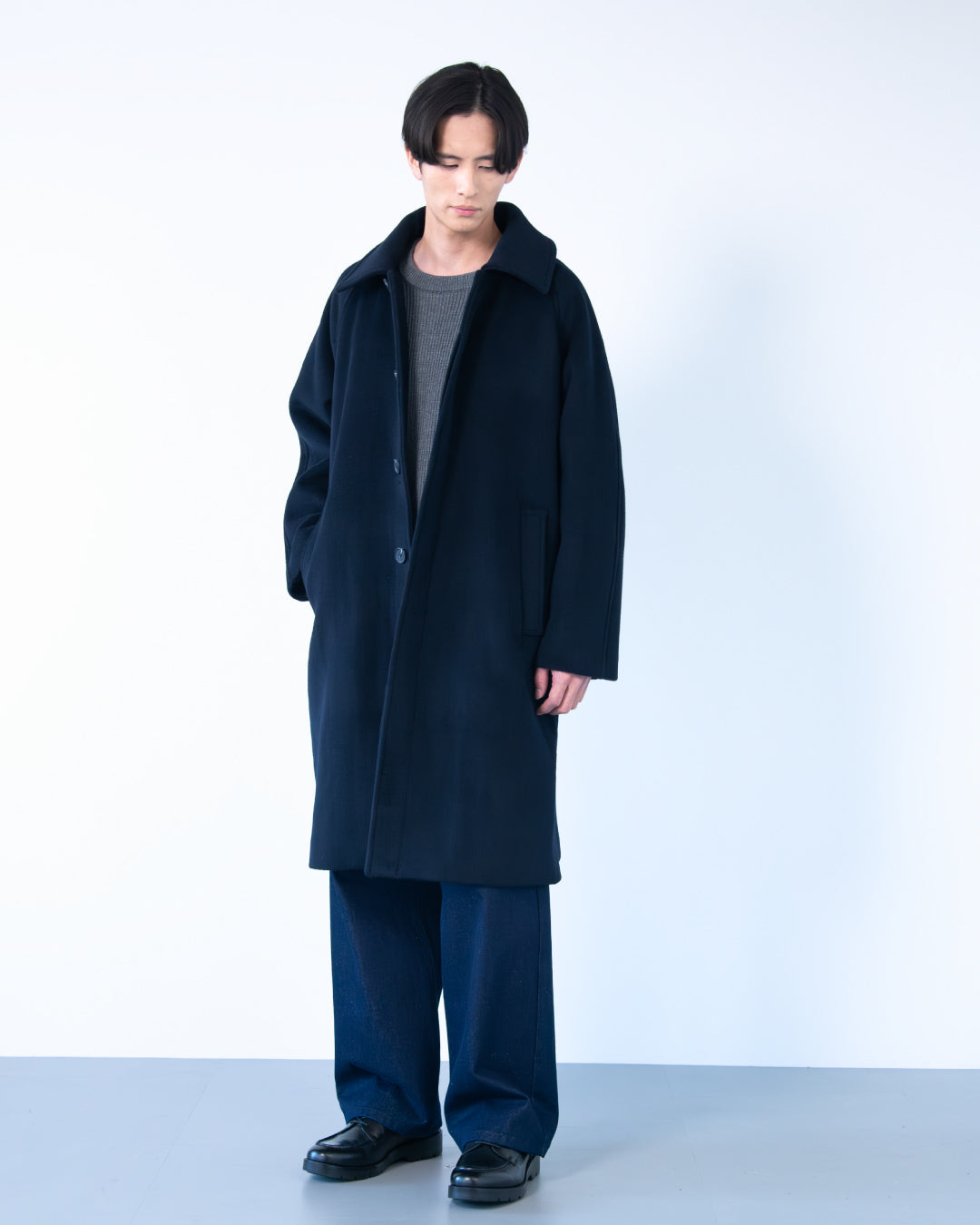 Double Melton Bal Collar Coat -navy-