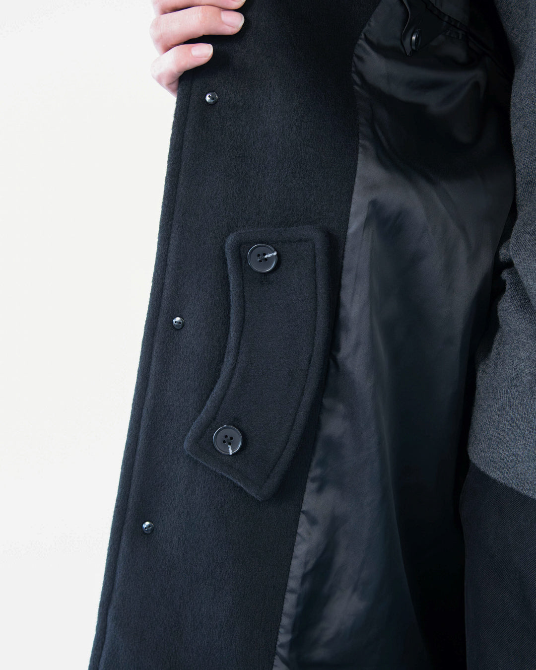 Double Melton Bal Collar Coat -black-