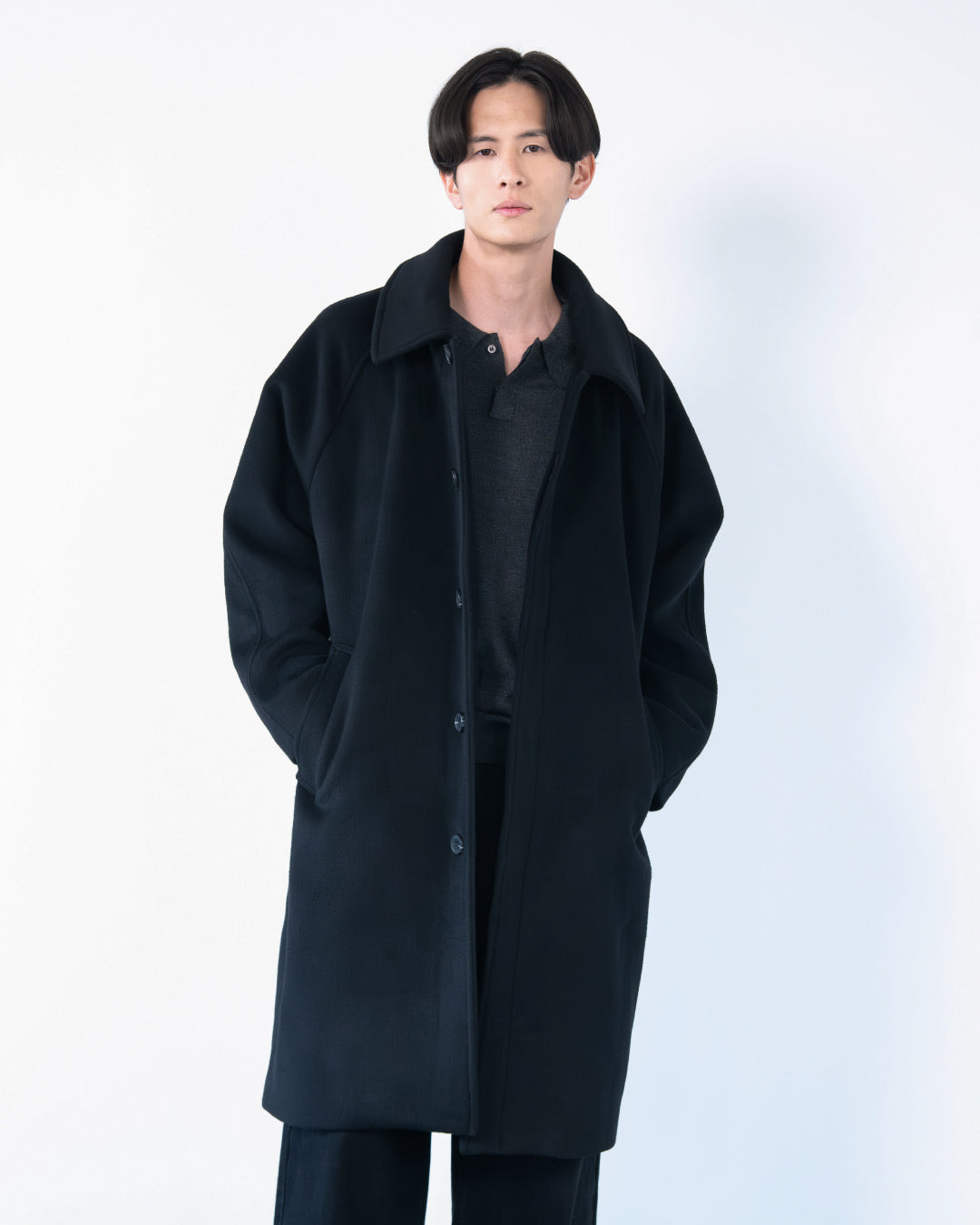 Double Melton Bal Collar Coat -black-
