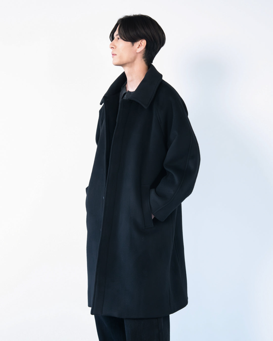 Double Melton Bal Collar Coat -black-