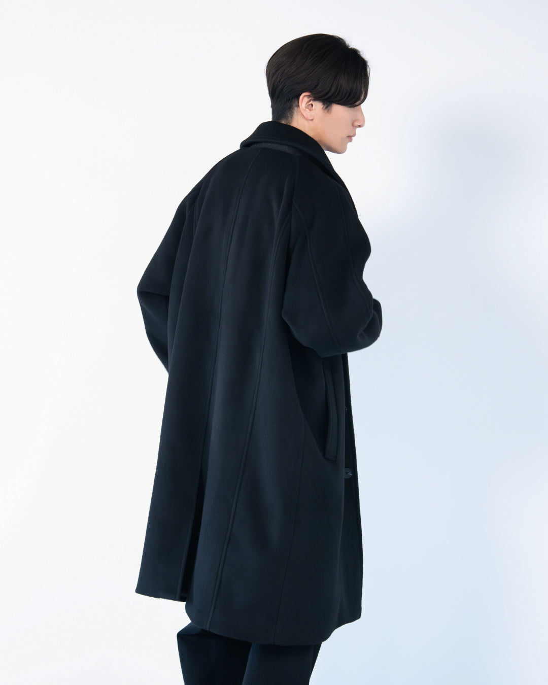Double Melton Bal Collar Coat -black-