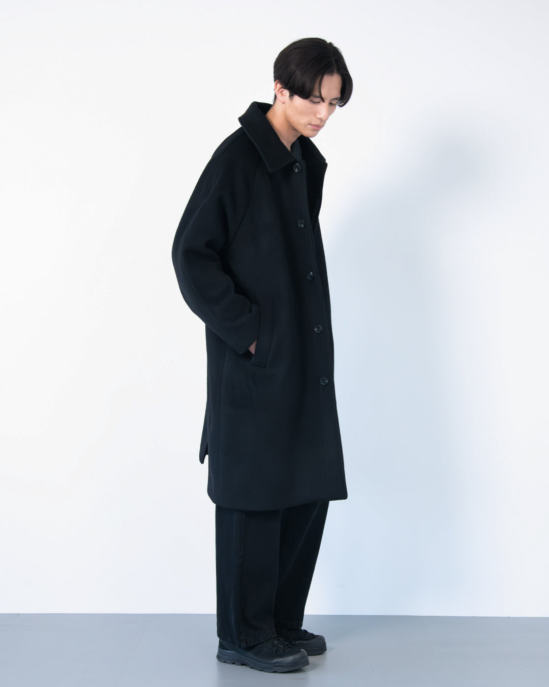 Double Melton Bal Collar Coat -black-