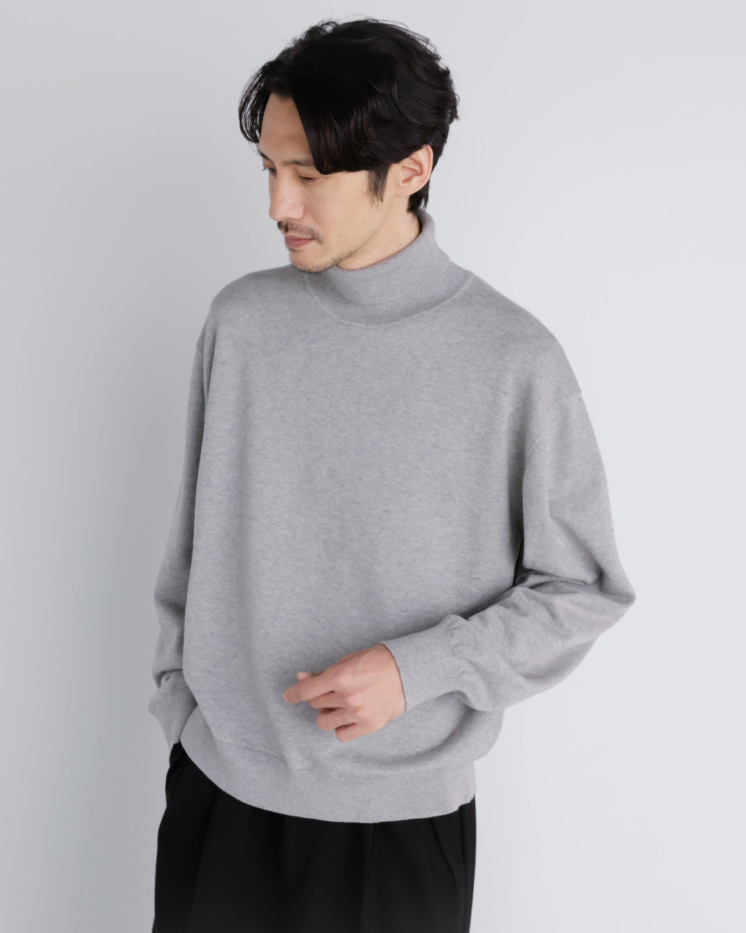 14G Cashmere Mix Highneck Knit -light gray-
