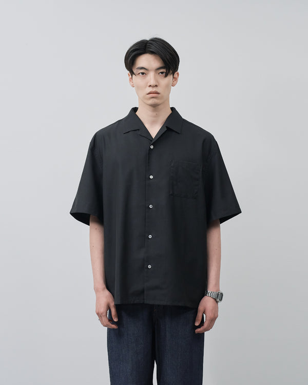 Italian Open-Collar S/S Shirt -black-