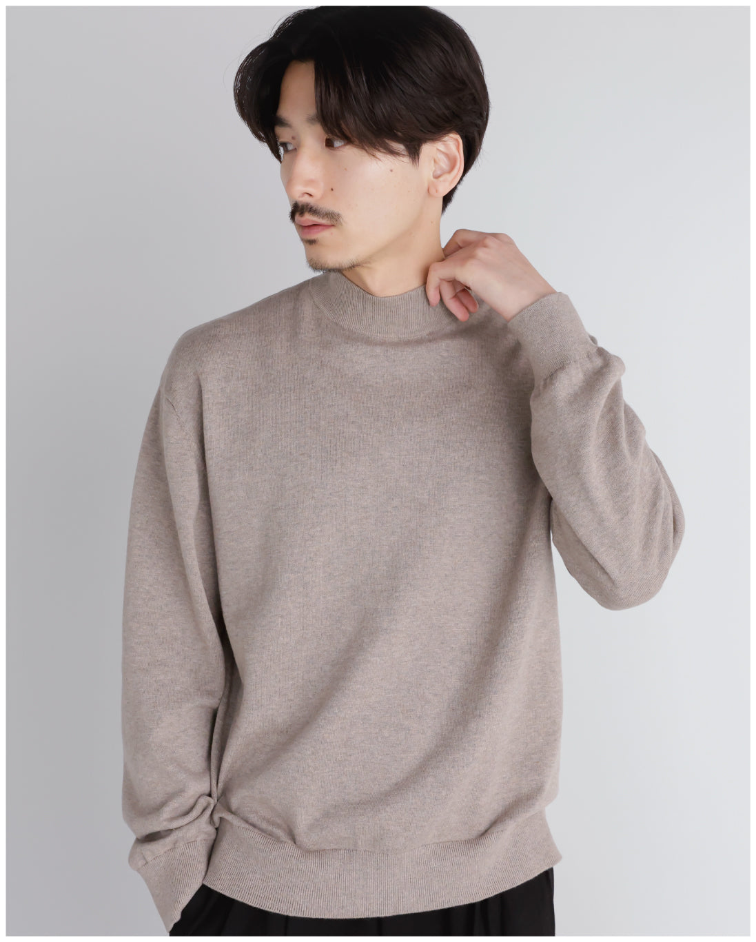 14G Cashmere Mix Mockneck Knit -greige-