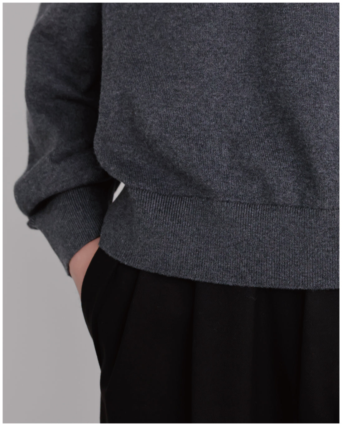 14G Cashmere Mix Crewneck Knit -charcoal-