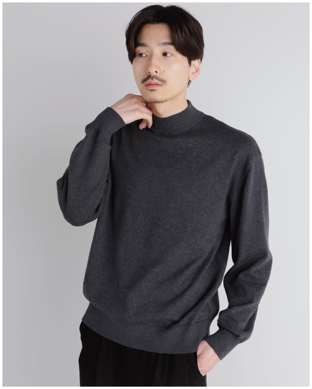 14G Cashmere Mix Mockneck Knit -charcoal-