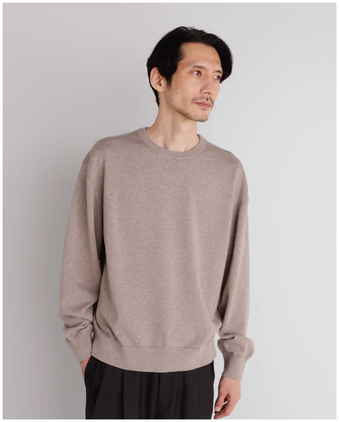 14G Cashmere Mix Crewneck Knit -greige-