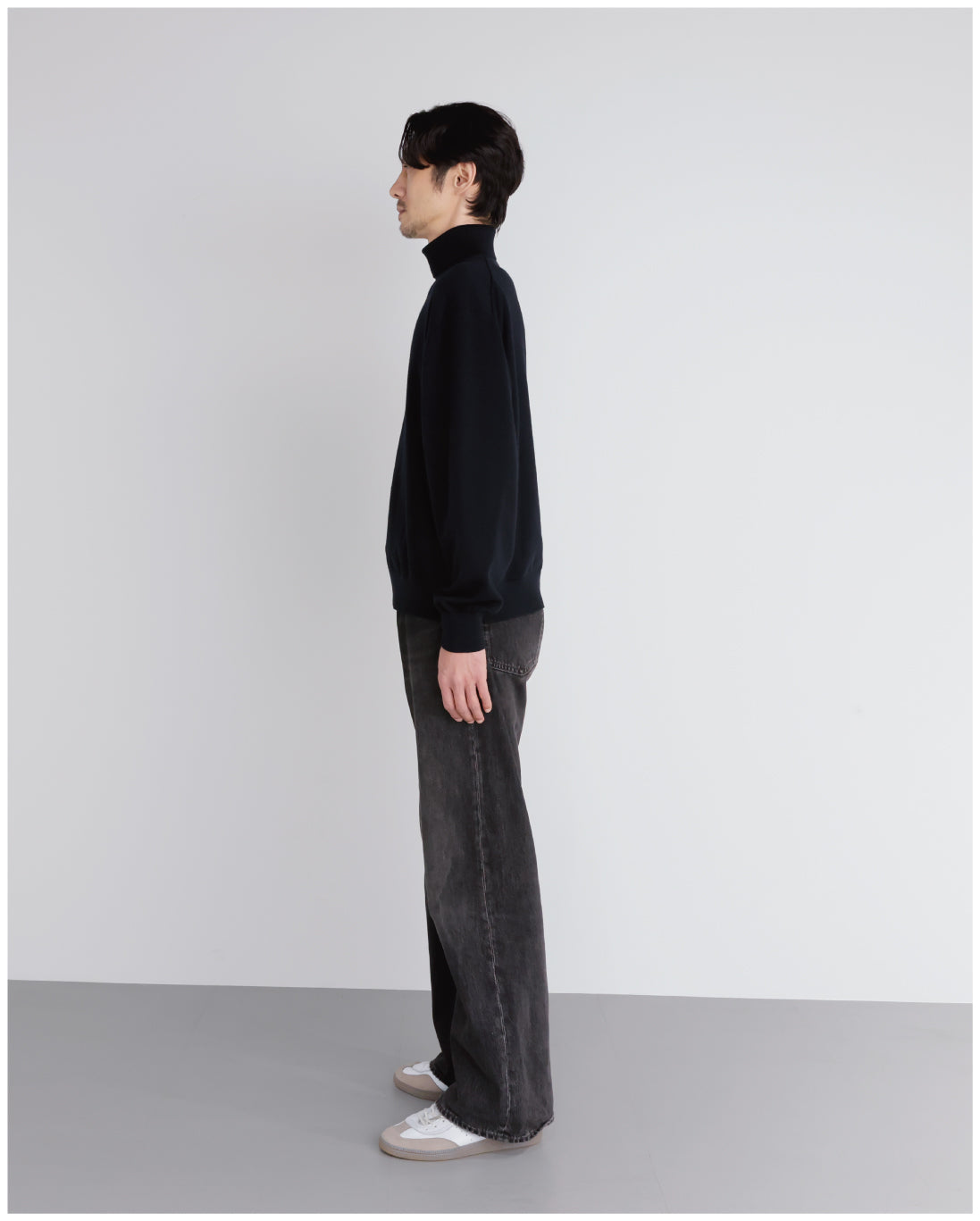 14G Cashmere Mix Highneck Knit -black-